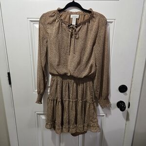 Jessica Simpson Dress Women's Bohemian Tiered Mini Brown Leopard Print Medium